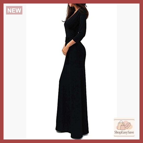 Elegant Faux Wrap Maxi Dress V-Neck 3/4 Sleeve Chic Evening Party Wear - Picture 2 of 4